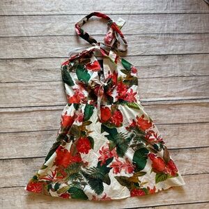 Gianni Bini Charlotte Halter A-Line Mini Dress Size 10 Front Tie Ivy Tropic NEW